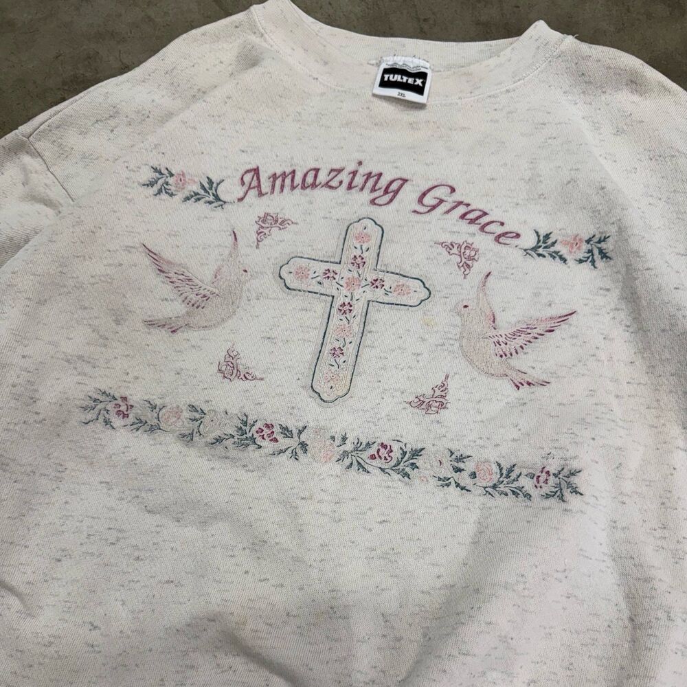 Vintage Tultex coquette cottagecore y2k Amazing grace cross sweatshirt - Picture 2 of 7